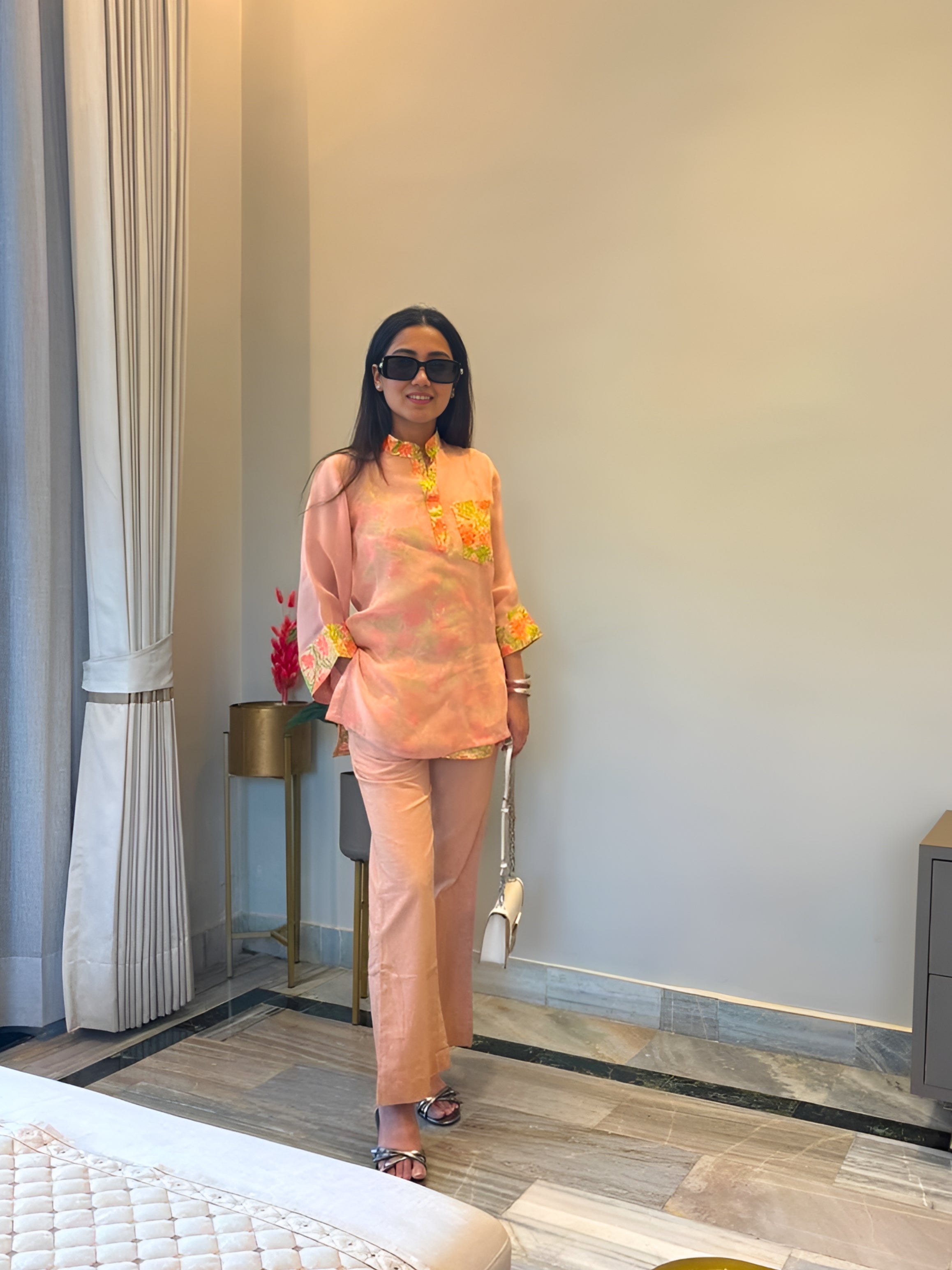 Peach Blossom 3 piece Organza Cor-ord Set